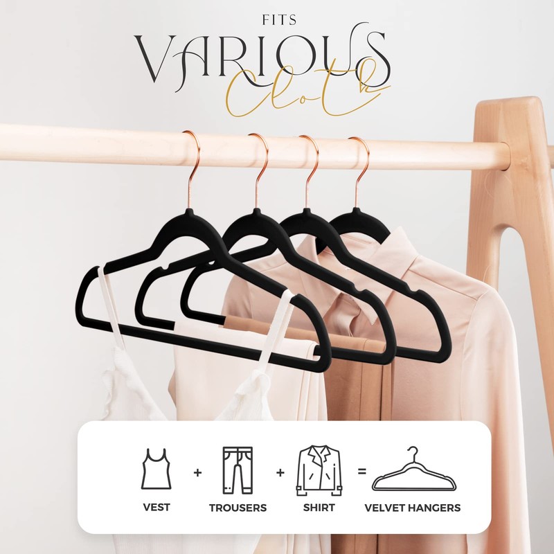 HOUSE DAY Black Velvet Hangers 60 Pack, Premium Clothes Hangers