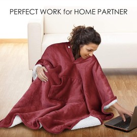 Tirrinia Sherpa Poncho Blanket Super Soft Comfy Plush Wearable Fleece Blanket for Adult Women Men Kids Throw Wrap Cover Indoors or Outdoors, 55''x 80'' Wine