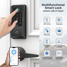 DEVO Wi-Fi Smart Door Lock G6, 6-in-1 Fingerprint Keyless Entry Door Lock, APP Remote, Auto-Lock,IP54 Waterproof, Easy Install Smart Deadbolt, Perfect for Front and Bedroom Doors