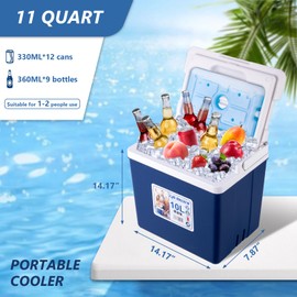 LifeBROS 11/17/19/27 Qt Insulated Portable Cooler Leak-Proof Ice Chest Lunch Box Hard Coolers with Extra Ice Pack for BBQ, Camping, Pincnic、Car、Home Recreation、etc.-Blue