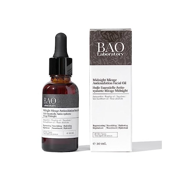 BAO Laboratory Midnight Mirage Antioxidant Serum for Face + Hydrating & Regenerating Serum for Face | Anti-Aging Face Serum for Women with Squalane, Rosehip & Sea Buckthorn Oil | Hydrating Facial Skin Care Products for Fine Lines and Wrinkles (15 ML)