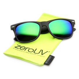 zeroUV Flat Matte Reflective Flash Color Lens Large Horn Rimmed Style Sunglasses - UV400 (Black Forest)