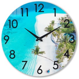 14 Inch Large Outdoor Clock Waterproof, Beach Coastal Nautical Indoor Outdoor Wall Clocks for Pool Patio Garden Bathroom Decor- Blue,Tempered Glass