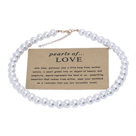 Pearl Necklace Choker Faux Pearls of Love Necklace for Women Round White Simulated Shell Pearl Necklace Strand Summer Beach Necklace Jewelry 4/5/6/8/10MM, Faux Pearl, No Gemstone