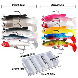 XIAQICA 10 Piece Fishing Lure Set with 1 Transparent Plastic Box Crankbait Jig Heads Predator Bait Rubber Fish Pike Wobbler for Perch Soft Mandarin Fish Horse Mouth Tilapia