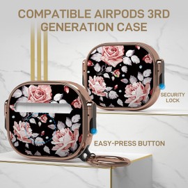 Maxjoy for AirPods 3 Case with Lock, Flower AirPod 3 Case Lock Protective Hard AirPod 3rd Generation Cover for Women Men with Keychain for AirPods 3rd Generation Cover 2021, Rose
