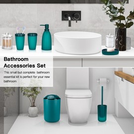 OTOSTAR Bathroom Accessory Set 8 Pcs Blue Bathroom Accessories Set Bathroom Set with Trash Can Soap Dispenser Toothbrush Holder Tumbler Soap Dish Toilet Brush Holder Qtip Holder (Blue)