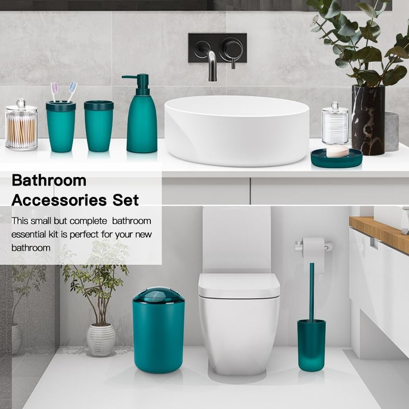 OTOSTAR Bathroom Accessory Set 8 Pcs Blue Bathroom Accessories Set