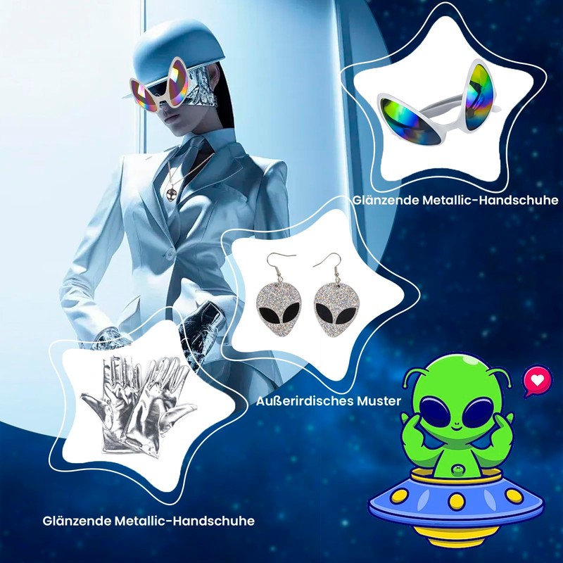 FACATH Silver Alien Costume Headband & Rainbow Lens Glasses Gloves