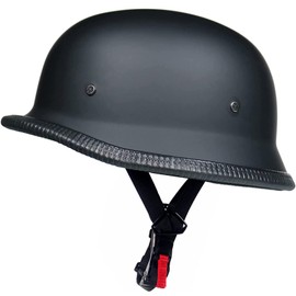 German Helmet,Adult Summer Handmade Personality Vintage Casque Allemand, Half Helmet Motorcycle Cruiser Scooter Cool Helmet for Men and Women (Black, Medium)