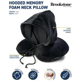 Brookstone Hooded Neck Travel Pillow - Memory Foam Light-Blocking Travel Neck Pillow with Hood for Sleeping, Airplane, Car, Size One Size, Black