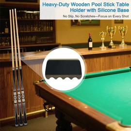 MoyanSuper Wood Pool Cue Holder Non-Slip Silicone Base Solid Wooden Construction | Holds 2/3/4/5 Cues Weighted Metal Inside for Stability Billiard Accessory for Table, Bar & Game Room，Brown