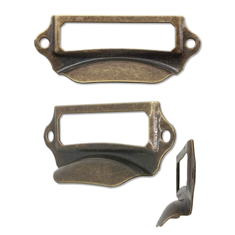Fuxxer® 10 x Label Window Metal Handles in Antique Brass