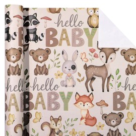 WRAPAHOLIC WRAPAHOLIC Kraft Baby Shower Wrapping Paper Roll - Mini Roll - 17 Inch x 16.5 Feet - Little Woodland Animal Wrapping Paper for Baby Shower, Kids Girls Boys Birthday
