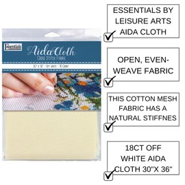 Essentials By Leisure Arts Aida Cloth, 18 Count, Off White Cross Stitch Fabric, Embroidery Fabric, Cross Stitch Supplies for Crafting, Stitching, and Sewing Projects 30X36