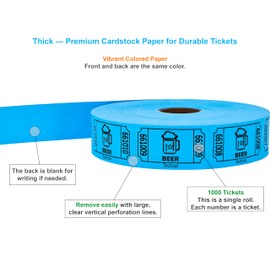 Tacticai 1000 Raffle Tickets, Beer, Blue, Single Roll, Ticket for Events, Entry, Reward, Fundraiser & Prizes