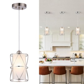 Zlierop Pendant Light with Frosted Glass, Modern Pendant Lights Kitchen Island, Brushed Nickel Pendant Light Fixtures, Cylindrical Pendant Lighting for Kitchen Island, Dining Room, Foyer