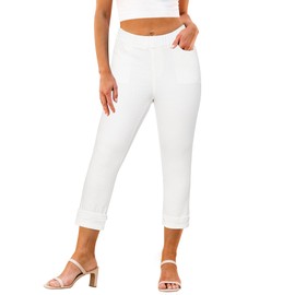 LookbookStore Capri Jeggings for Women White Skinny Jeans Women White Capris Jeans for Women Cream White Size Large Size 12 Size 14