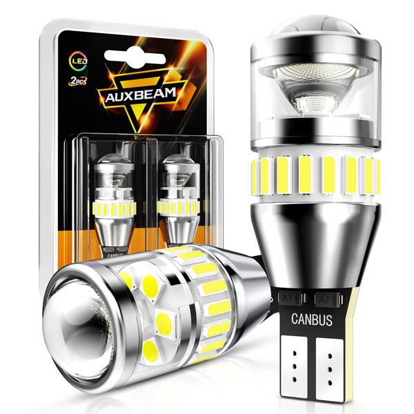 Auxbeam 912 921 LED Bulb for Backup Reverse Light Bulbs, 4000 Lumens 400% Brighter Super Bright Canbus Error Free 906 904 922 W16W T15 LED Bulbs with Double Projectors, 6500K White, Pack of 2