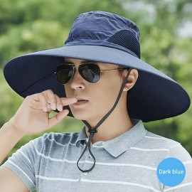 Wholesales High Quality Summer Outdoor Bucket Hat for Men Big Brim Sunscreen Shawl for Fishing MountaineeringColor: Dark gray, Size: Free size