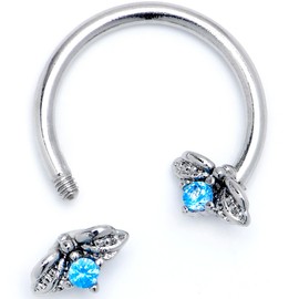Body Candy 16G 316L Stainless Steel Horseshoe Circular Barbell Earring Beauty Bug Blue Cartilage Septum Ring 3/8"