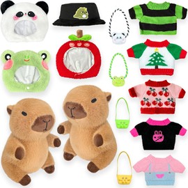 HACHIMI 2 Capybara Plush with 13 pcs Clothes & Accessories, Dress Up Capybara Stuffed Animal Plush Toys, 10.2 in Cute Plushies for Girl/Boy Birthday