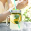 LABRIMP 4pcs Stainless Steel Mason Jar Lids with Straw Hole