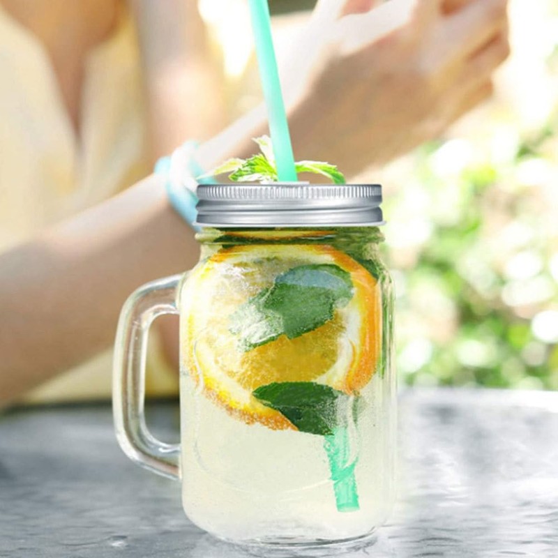 LABRIMP 4pcs Stainless Steel Mason Jar Lids with Straw Hole