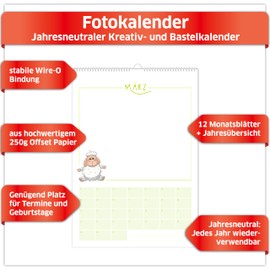 PRIMUS PRINT 1 x Photo Calendar Year-Neutral for DIY - Craft Calendar - Stick Photos Pictures - A4 - Personal Gift - Animal Background (Animal Motif Set of 1)