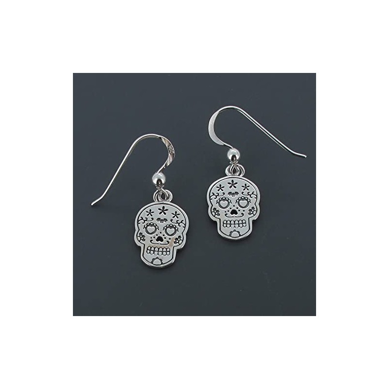 Touch Jewellery 925 Sterling Silver Sugar Skull Drop Earrings