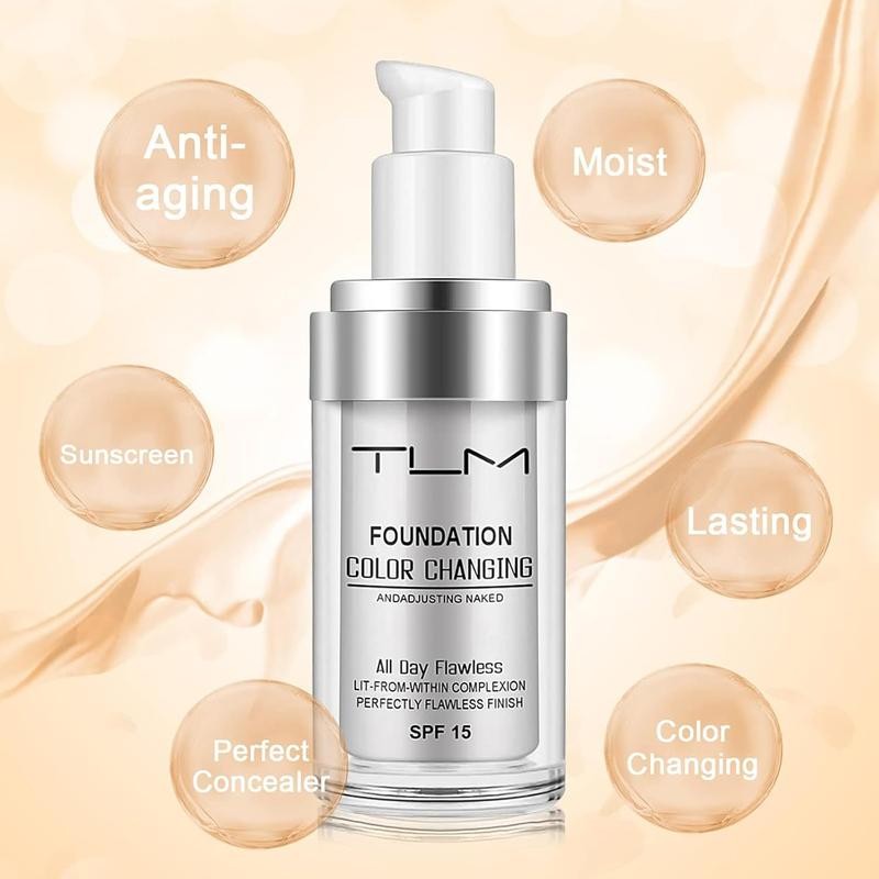 2 PACK Color Changing Foundation Liquid Base,Concealer Cover Cream,All Day