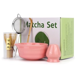 Spesh Matcha Whisk & Bowl Set 5 PCS Matcha Tea Kit Includes Ceramic Bowl Whisk Holder Chasen and Chawan Set Teaware Gift for Matcha Lovers and Tea Ceremony Fans(Pink)