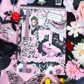 Snycler Black.Pink Theme Sticker Scrapbooking Supplies for Junk Journal, 20 Sheets PET Stickers - Vintage Journaling Stickers, Ephemera Sticker Book Pre Cut, Planner, Junk Journal Supplies