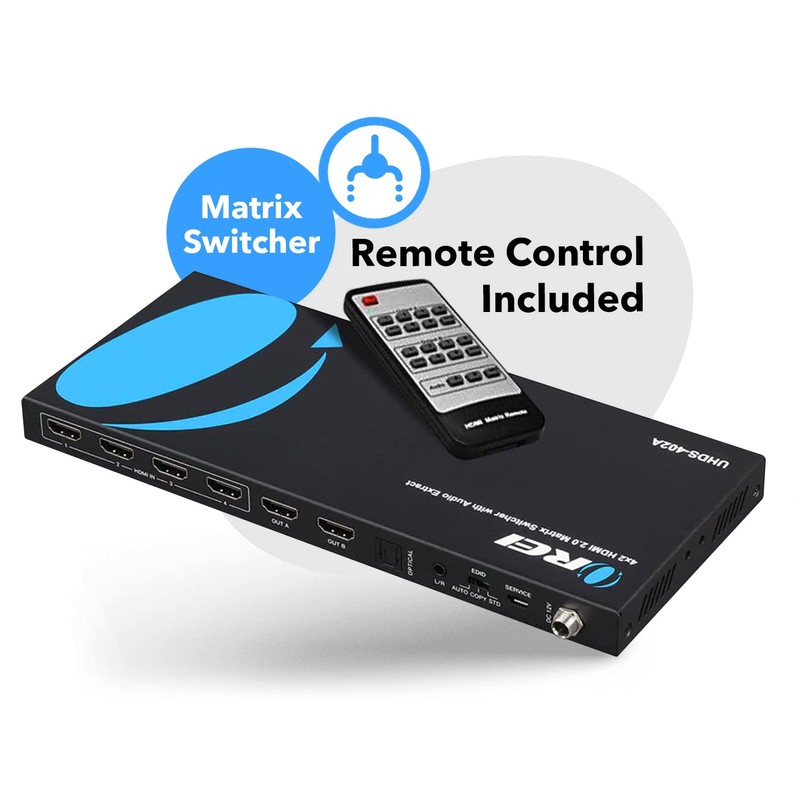 OREI 4K HDMI Matrix Switch 4 X 2, Switcher 18G