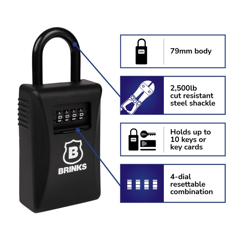 BRINKS - 79mm Outdoor Lock Box - 4-Dial Resettable Combination