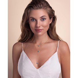 SNGIA Long 18K Gold Plated Blue Green Red Layered Pendant Necklace For Women (Emerald, Ruby, Seafoam, Sky, Sapphire), Dainty Birthstone Necklace, Statement Necklace Jewelry Gifts., Adjustable Chain