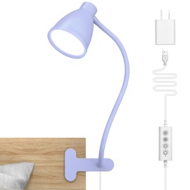 BOHON Desk Lamp with Clamp, 10W 38 LED Clip on Light, 5 Color 10 Brightness Auto Off Timer, Flexible Gooseneck Clip Lamp, Desk Lights for Office Home Bed Bedside Reading, Lilac Purple