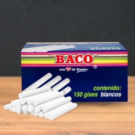 BACO | Caja de Gises Blancos Moldeados de 85 mm, No Tóxico (150 Gises)