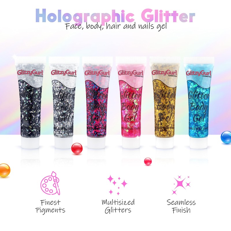 Holographic Glitter Gel for Face and Body - Cosmetic Glitter