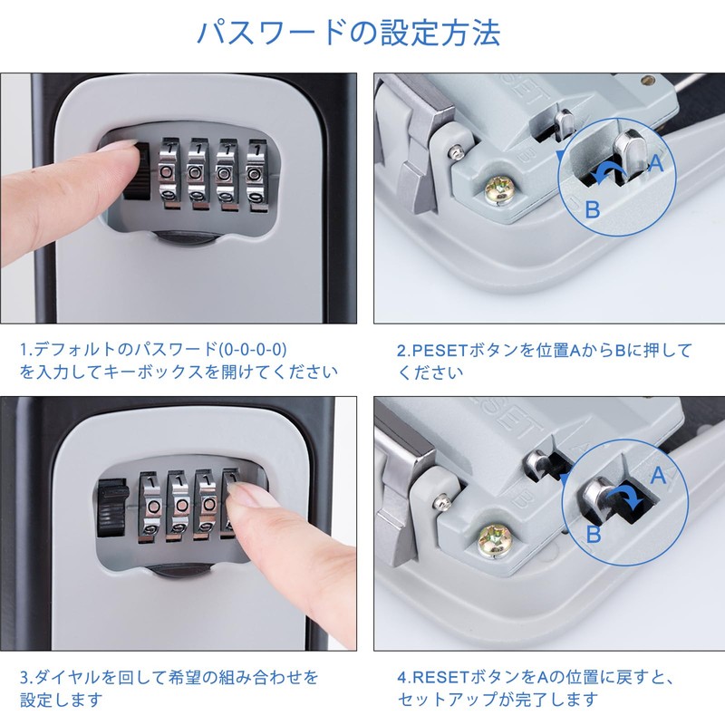 ZHEGE Key Box, Combination Type, Padlock, Dial Type, 4-Digit, Japanese