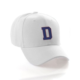 Classic Baseball Hat Custom A to Z Initial Team Letter, White Cap Red Blue Letter D