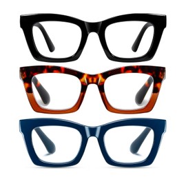 Hubeye 3 Pack Oprah Style Reading Glasses for Women Men Blue Light Blocking Computer Square Readers with Spring Hinge and Glasses pouch 3.50