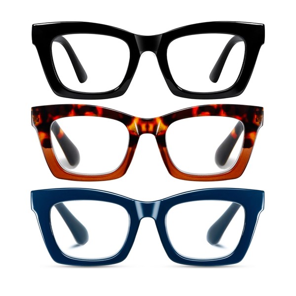 Hubeye 3 Pack Oprah Style Reading Glasses for Women Men
