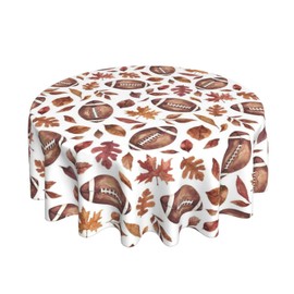 JEFERSO Fall Tablecloth Round 70×70 Inch, Orange Football Maple Leaves Decor Print Tablecloth Polyester Stain Resistance Washable Autumn Thanksgiving Table Cover for Party Picnic Dinner Decor