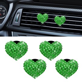 Lyxheth 4PCS Bling Heart Air Vent Clips, Car Air Freshener for Women, Air Fresheners Diffuser Clip Charm, Car Air Conditioning Outlet Clip Decorative Accessory for Women Girls (Green, Style1)