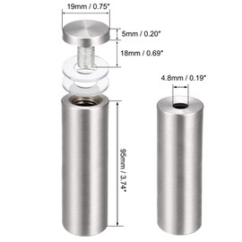 uxcell 3/4 Dia x 4"(19x102mm) Standoff Screws Wall Mount Sign Holders Acrylic Glass Nails 6pcs