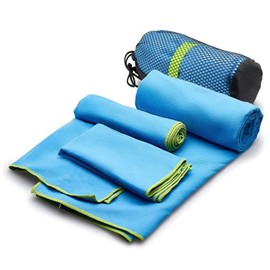 Deportivas Toalla Microfibra Azul Set de 3, Toalla Deportiva Secado Rápido, Toalla natacion Super Absorbente Toalla Gym de Baño Suave y Ligero para Natacion, Deporte, Baño, Viajes, Yoga (Azul)