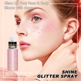 Hair and Body Glitter Spray, Holographic Glitter Highlighter Powder, Face Body Clothes Shiny Glitter, Loose Shimmer Hairspray Festival Rave Prom Accessories, 10g (03# Pink)