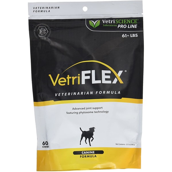 VetriScience Vetri-Flex Chews for Dogs over 60 pounds - Veterinary Recommended Canine Joint Supplement for Hips and Knees - 60 Soft Chews