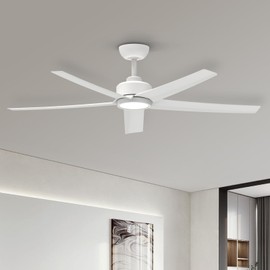ocioc Ceiling Fans with Lights, 52 inch White Ceiling Fan with Light and Remote Control, 3CCT, Quiet DC Motor, 5 Blades Modern Ceiling Fan for Living Room Indoor/Covered Outdoor